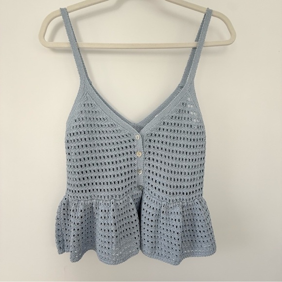 ZARA Baby Blue Peplum Crochet Crop Top | OFFERS WELCOME - Picture 2 of 15